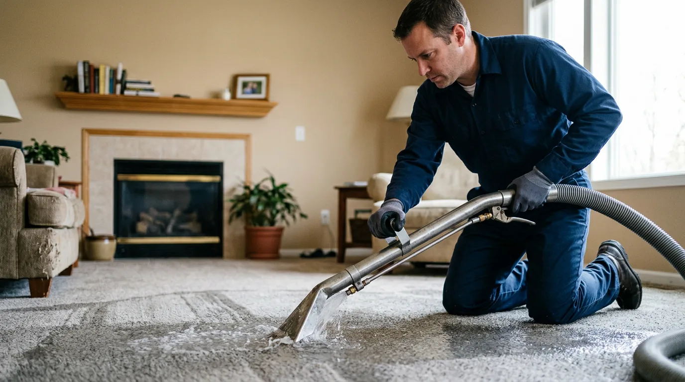 Water damage restoration technician working near East Hartland, CT
